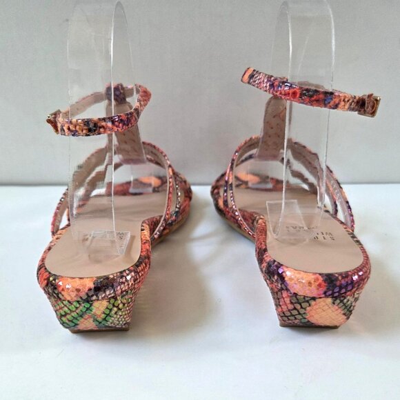 Stuart Weitzman Sandals 7 Pink Melon Tiffy Chain Trim Strappy Leather Wedge NEW - Picture 10 of 12